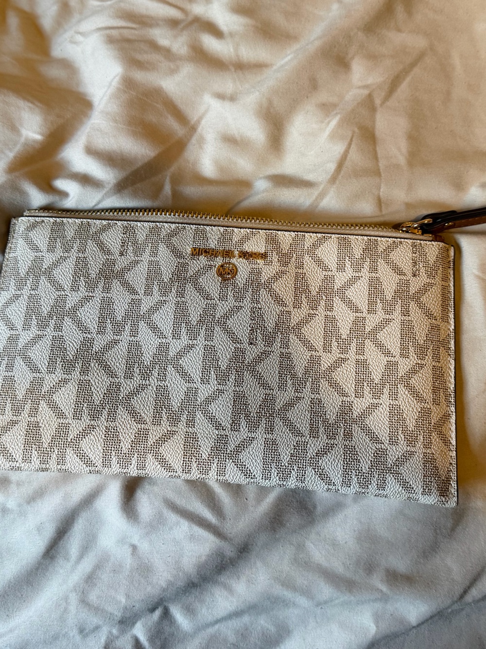 Michael Kors Tan & Cream Signature Canvas Wristlet Clutch